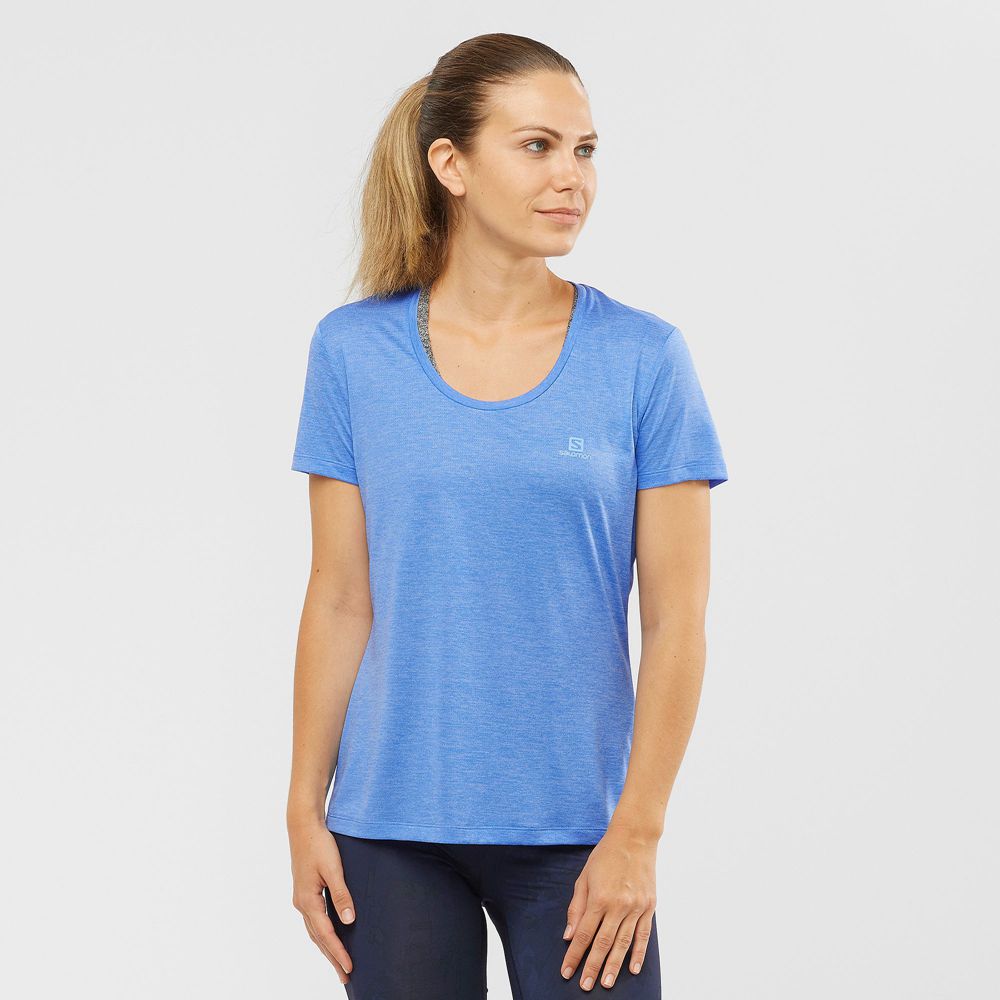 T-Shirts Salomon Femme Bleu - Salomon AGILE - France (5602-FQXMK)